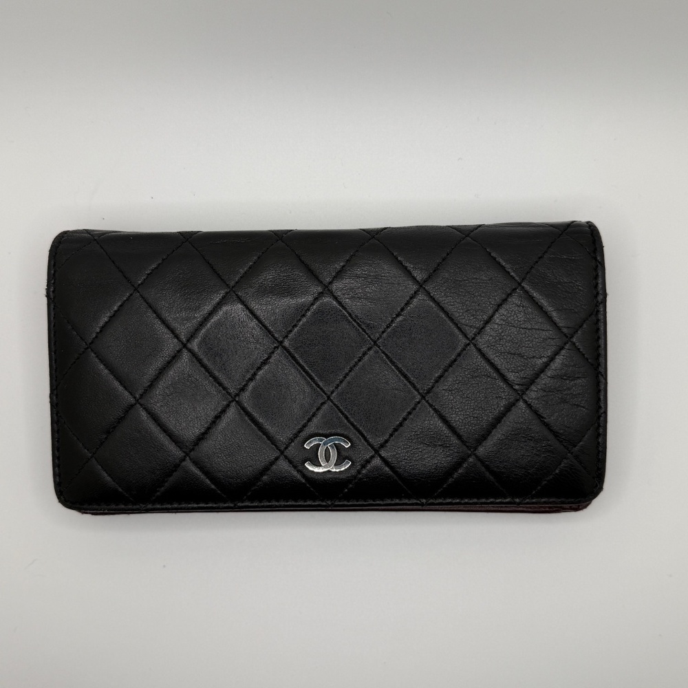 Chanel Black Lambskin Classic Long Flap Wallet